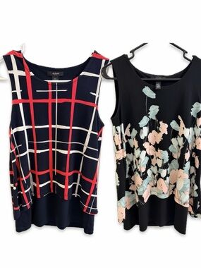Bundle of 2 Alfani Sleeveless Blouses Size Small S Floral & Geometric Plaid